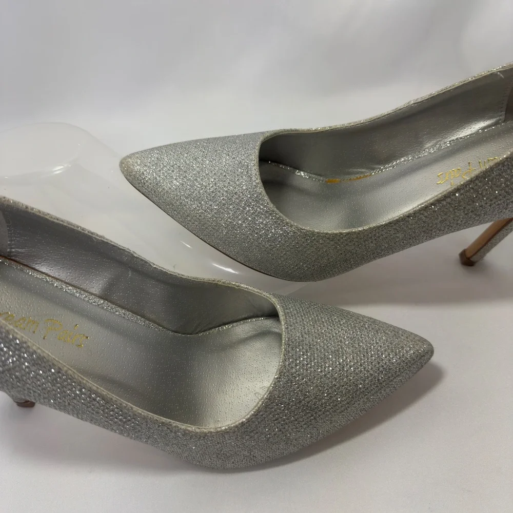 Dream Pairs CHRISTIAN Silver Glitter Pointed Toe Stiletto Heels Women's‎ Size 8